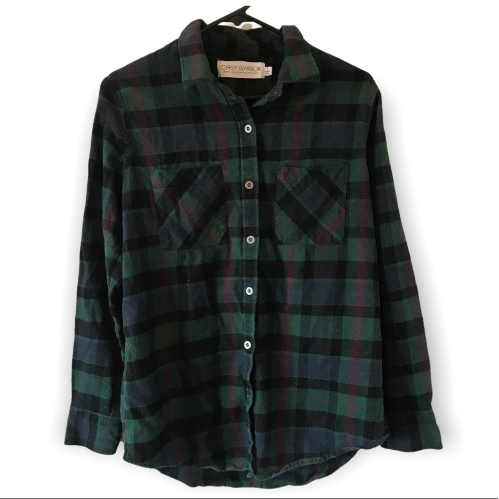 3/$15 Gypsy warrior 100% cotton plaid flannel shirt with yin Yang print (T7)